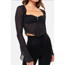 Square Neck Long Sleeve Sexy Crop Top