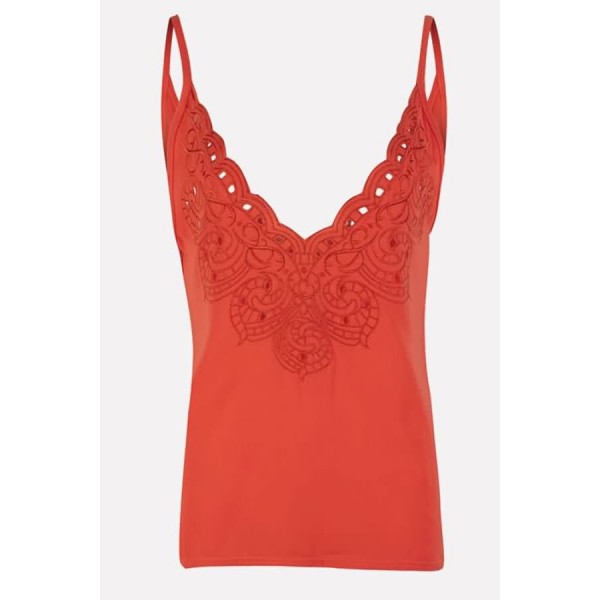 Orange Embroidery Hollow Out V Neck Sexy Camisole 