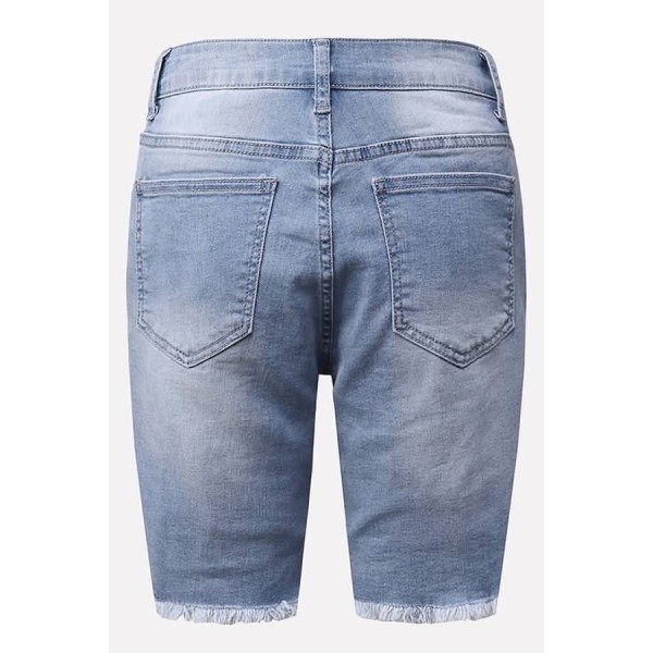 Light-blue Ripped Distressed Raw Hem Casual Denim Shorts 