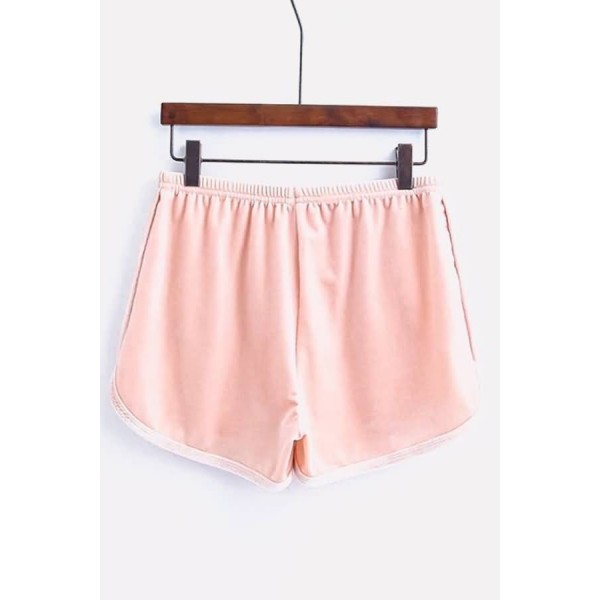 Pink Elastic High Waist Active Velvet Shorts 