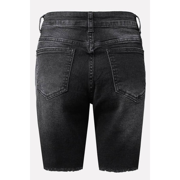Black Ripped Distressed Raw Hem Casual Denim Shorts 