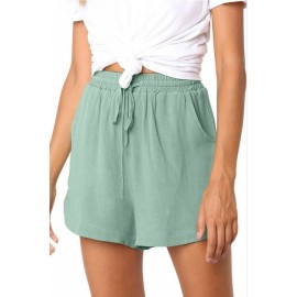 Light-green Drawstring Pocket Casual Shorts