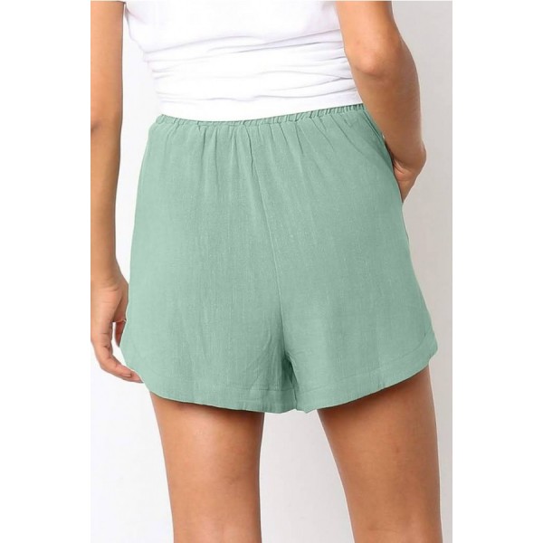 Light-green Drawstring Pocket Casual Shorts 