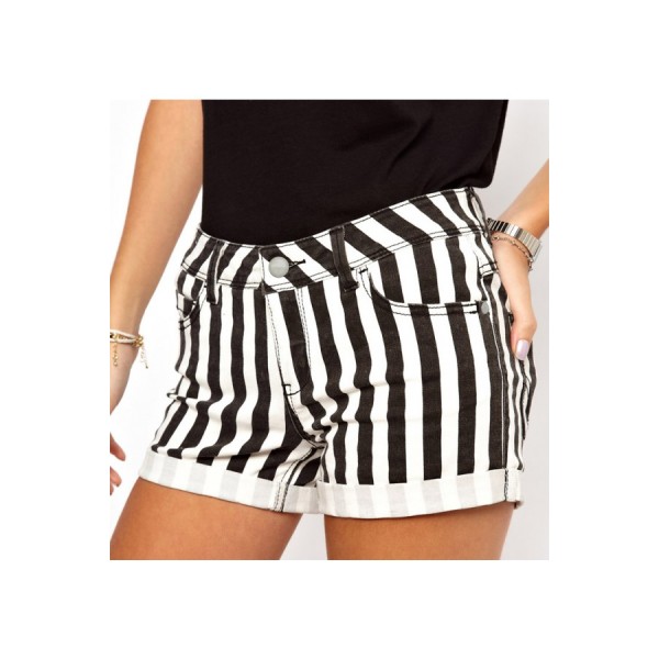 Black Stripe Pockets Decor Hot Shorts 