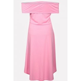 Pink Off Shoulder Short Sleeve Sexy High Low Dress