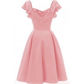 Pink V Neck Lace Sleeveless Retro A Line Dress