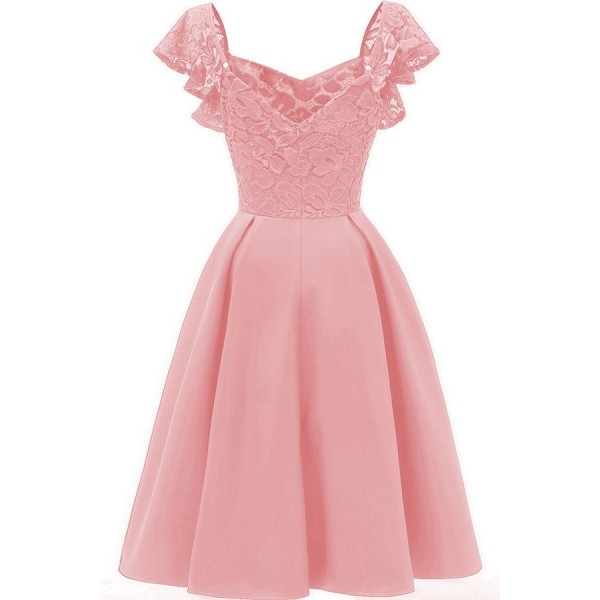 Pink V Neck Lace Sleeveless Retro A Line Dress 
