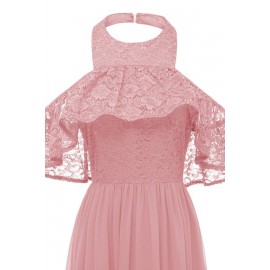 Pink Lace Halter Sexy Maxi Chiffon Dress