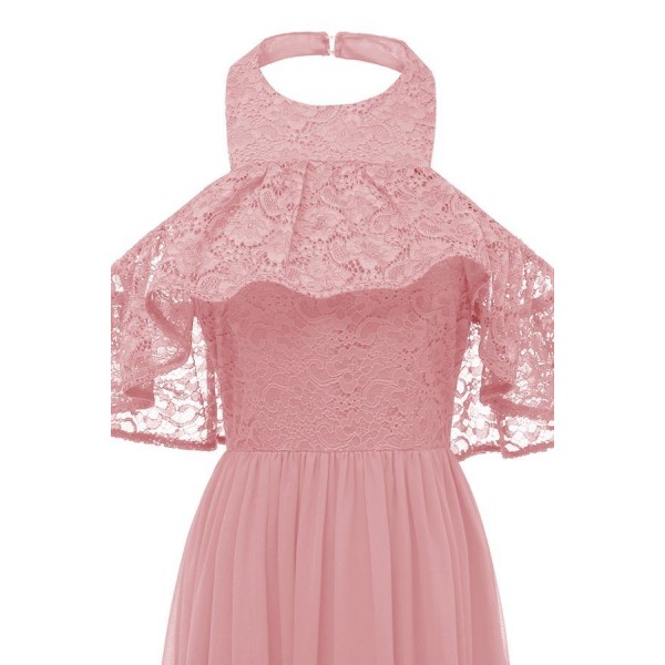 Pink Lace Halter Sexy Maxi Chiffon Dress 