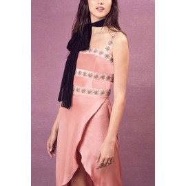 Pink Square Neck Wrap Sexy High Low Dress