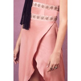 Pink Square Neck Wrap Sexy High Low Dress