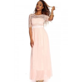 Light Pink Lace Overlay Chiffon Maxi Dress
