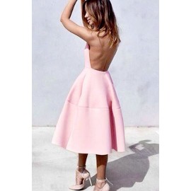 Pink Halter Backless Sexy A Line Dress