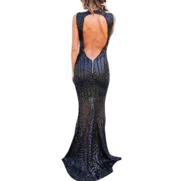 Backless Sequin Mermaid Maxi Party Dress 