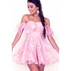 Pink Sweetheart Off Shoulder Sexy A Line Dress