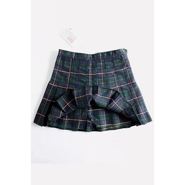 Plaid Print Pleated High Waist Preppy Mini Skirt 