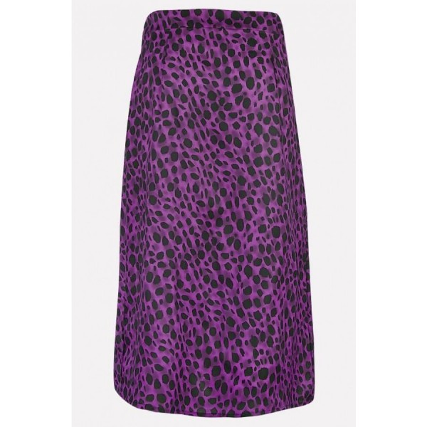 Purple Leopard Slit Casual Midi Skirt 
