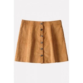 Brown Corduroy Button Up Casual Mini Skirt