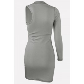 Gray Cutout One Shoulder Sexy Bodycon Mini Dress