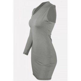 Gray Cutout One Shoulder Sexy Bodycon Mini Dress