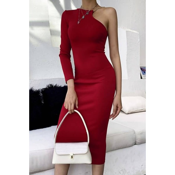 Chain One Shoulder Long Sleeve Sexy Dress 
