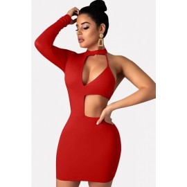 Red One Shoulder Cutout Sexy Mini Bodycon Dress