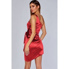 Red Satin Knotted One Shoulder Sexy Bodycon Party Dress
