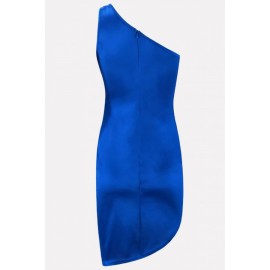 Blue Satin Knotted One Shoulder Sexy Bodycon Party Dress