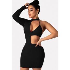 Black One Shoulder Cutout Sexy Mini Bodycon Dress