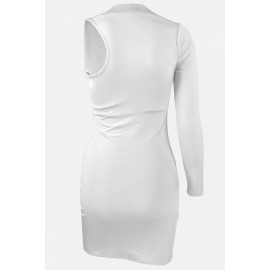White Cutout One Shoulder Sexy Bodycon Mini Dress