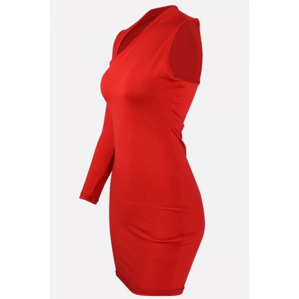 Red Cutout One Shoulder Sexy Bodycon Mini Dress 