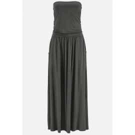 Gray Strapless Pleated Pocket Casual Maxi Dress