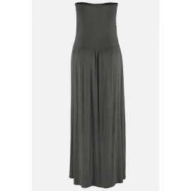 Gray Strapless Pleated Pocket Casual Maxi Dress