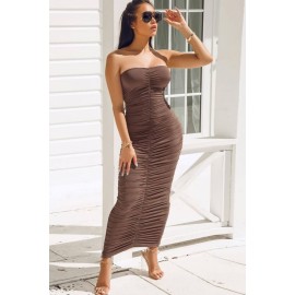 Coffee Ruched Strapless Sexy Party Bodycon Dress