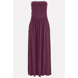 Purple Strapless Pleated Pocket Casual Maxi Dress