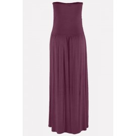 Purple Strapless Pleated Pocket Casual Maxi Dress