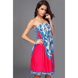 Hot-pink Tribal Print Strapless Casual Dress