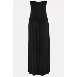 Black Strapless Pleated Pocket Casual Maxi Dress