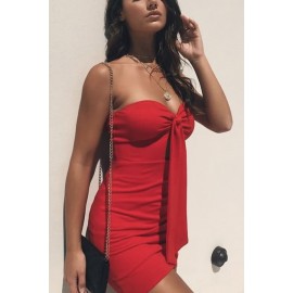 Red Sweetheart Keyhole Bow Tied Sexy Bodycon Dress