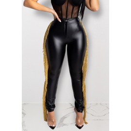 Faux Leather Fringe High Waist Sexy Leggings