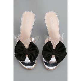 Silver Bowknot Clear Lucite Heel Wedge Mules