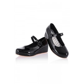 Faux Patent Leather Buckle Strap Low Heel Wedges