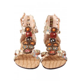 Apricot Boho Beaded Strappy Flat Sandals