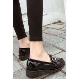 Black Leather Chain Detail Slip On Loafers