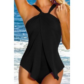 Halter High Neck Split Front Tied Backless Sexy One Piece Swimsuit