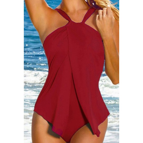 Halter High Neck Split Front Tied Backless Sexy One Piece Swimsuit 