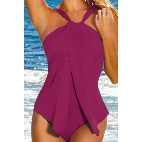 Halter High Neck Split Front Tied Backless Sexy One Piece Swimsuit 