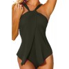 Army Green Halter Ruffle Sexy One Piece Swimsuit