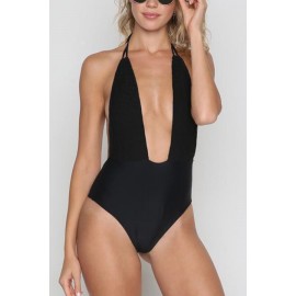 Black Halter Backless Padded Sexy Monokini Swimsuit
