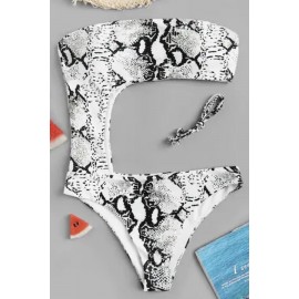 White Snakeskin Cutout Strapless Sexy Monokini Swimsuit